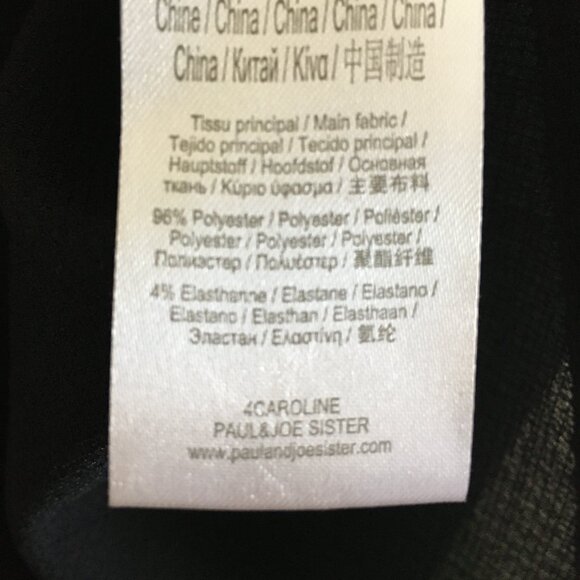 Paul & Joe Sister Black Flowy Semi-Sheer Blouse Size 3 Button Down Collar Ruffle - Picture 6 of 14